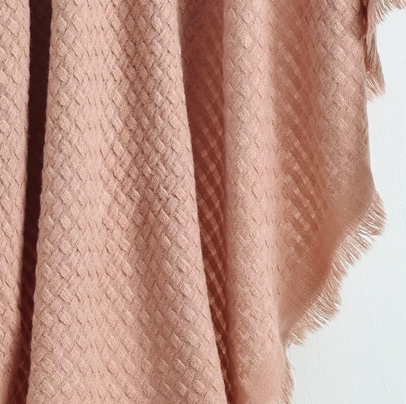 CREVENT Farmhouse Rust Knit Throw Blanket Textured Cover for Couch Sofa Chair Bed Home Decoration, Soft Warm Cozy Light Weight for Spring Summer Fall (127cmX152cm Coral Pink) - Image 4