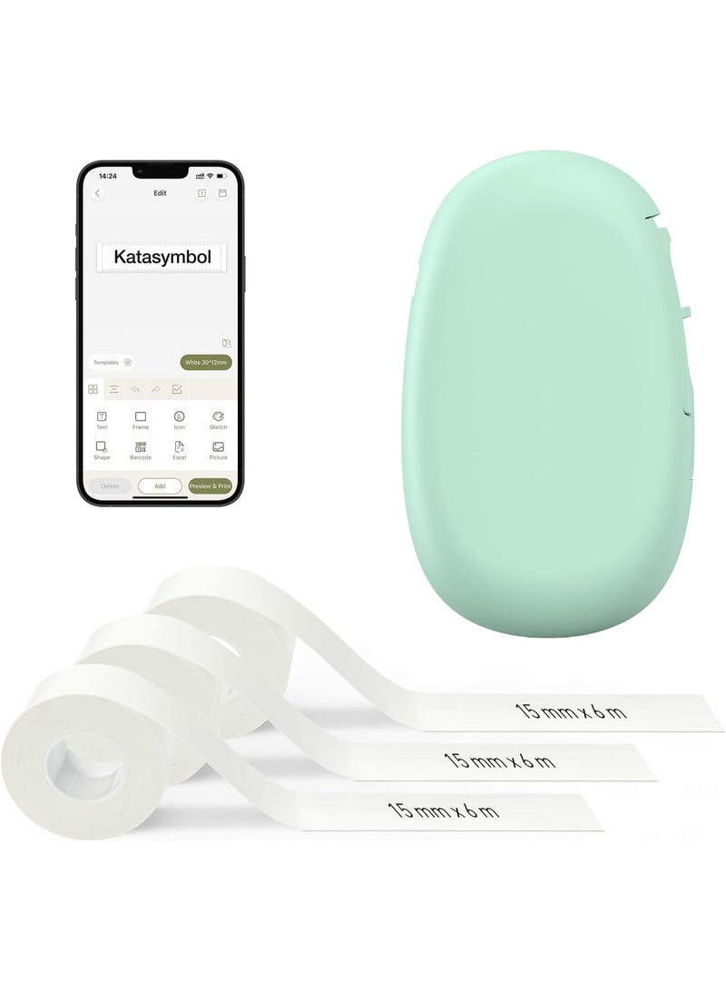 SUPVAN E10 Bluetooth Label Maker Machine with 3 Continuous Waterproof Label, Portable Inkless Label Printer, App with 35 Fonts and 1000+ Icons, Sticker Printer for Home Office School, Green - Image 1