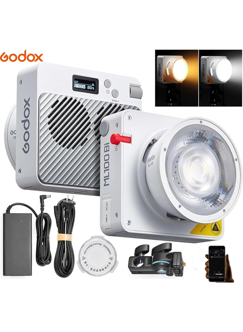 جودوكس مصباح فيديو LED طراز ML100Bi بقدرة 120 واط، طقم إضاءة فيديو ثنائي اللون بدرجة حرارة 2800K-6500K، شدة إضاءة 34300 لوكس، مؤشر تجسيد لوني CRI 97+/TLCI 98+، تحكم عبر التطبيق، شحن USB-C، 11 تأثيرًا ضوئيًا، مناسب للتصوير السينمائي/البث المباشر/التصوير الفوتوغرافي في الهواء الطلق. - Image 1