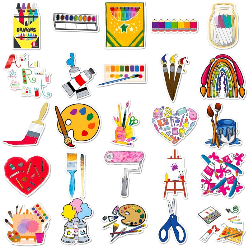 DothRayan Art Painting Stickers, 100Pcs Paint Palette Stickers Paint Brushes Sticker Pigment Stickers Decals for Laptop Water Bottles Skateboard Luggage Computer, Gifts for Kids Girls Teens - Image 3