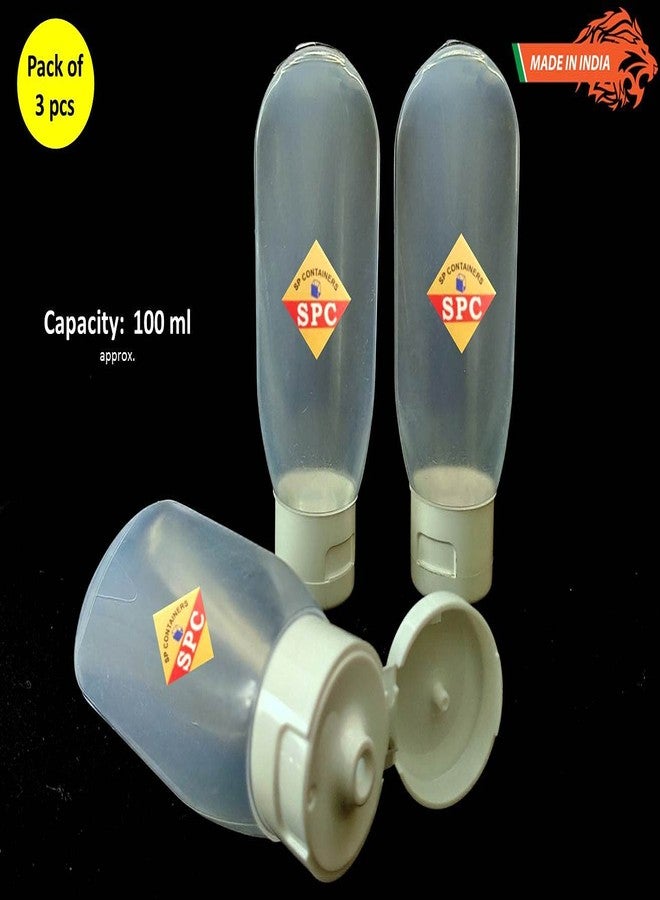 SPC Empty Travel Toiletries Press Squeeze Tottle Tube Bottles Container Set, Refillable Leakproof Stand Up Tube for DIY Lotion, Shampoo, Cosmetic, Conditioner, Sunscreen (100 ml, Clear) (Pack of 3) - Image 4