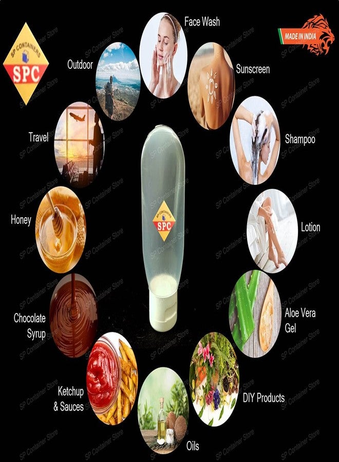 SPC Empty Travel Toiletries Press Squeeze Tottle Tube Bottles Container Set, Refillable Leakproof Stand Up Tube for DIY Lotion, Shampoo, Cosmetic, Conditioner, Sunscreen (100 ml, Clear) (Pack of 3) - Image 3