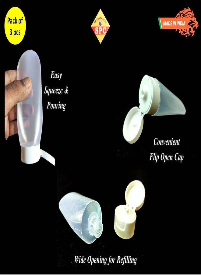 SPC Empty Travel Toiletries Press Squeeze Tottle Tube Bottles Container Set, Refillable Leakproof Stand Up Tube for DIY Lotion, Shampoo, Cosmetic, Conditioner, Sunscreen (100 ml, Clear) (Pack of 3) - Image 2