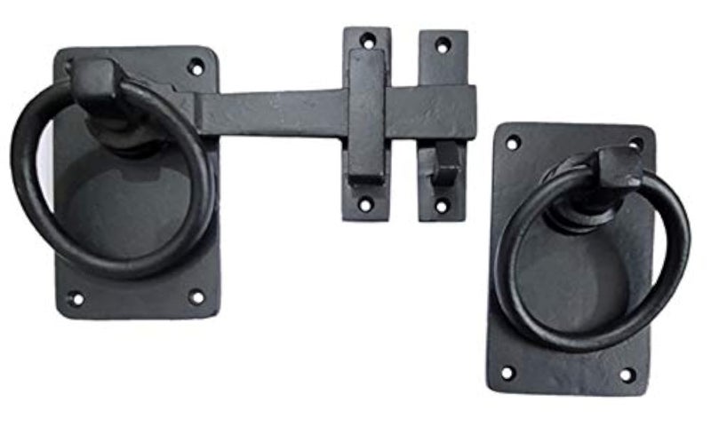 Adonai HardwareAdonikam Antique Heavy Duty Cast Iron Front Entry Sturdy Ring Medieval Gate Latch Without Texture 1 Pack Matte Black for Vintage Wooden Barn Shed Doors Gates Fences Farmhouse