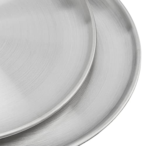 MOUYAT 4 PCS 12 Inch Large Stainless Steel Plate, 30cm Round Dinner Metal Plates, Metal Salad Steak Plates Reusable Dinner Dish for Eating Serving Camping Outdoor BBQ Home Kitchen, Polished Silver - Image 3