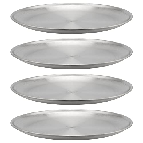 MOUYAT 4 PCS 12 Inch Large Stainless Steel Plate, 30cm Round Dinner Metal Plates, Metal Salad Steak Plates Reusable Dinner Dish for Eating Serving Camping Outdoor BBQ Home Kitchen, Polished Silver - Image 1