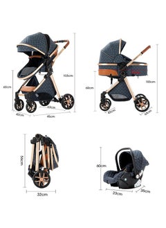 Bukela 3 in 1 Baby Stroller Travel System, Reversible Newborn Foldable Pram, Infant High Landscape Pushchair, Portable Standard Stroller, Reclining Buggy, Baby Carriage (Grey  with Base)  - Image 3