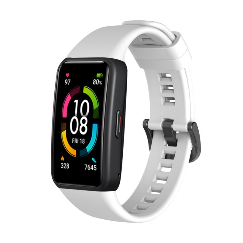 Silicone Smartwatch Band Replacement: 1 Adjustable Soft Breathable Strap - Durable Wear-resistant Watch Belt for HONOR Band 6, White - Image 1