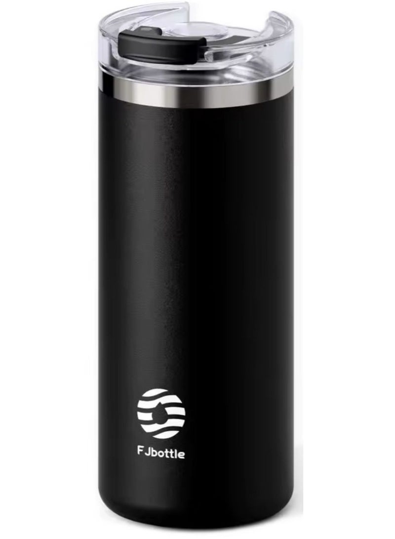 Fjbottle - زجاجة ترمس قهوة من الفولاذ المقاوم للصدأ، كوب حراري، مانع للتسرب، قوارير مفرغة من الهواء للسيارة، كوب سفر، محمول، يحافظ على البرودة والسخونة، 600 مل (20 أونصة) أسود - Image 1