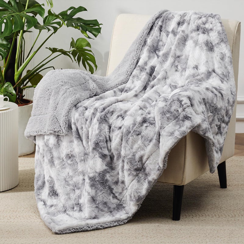 Bedsure GentleSoft Sherpa Fluffy Blanket Twin Size (150 cm x 200 cm) - Fleece Warm and Cozy Fuzzy Faux Fur Throw for Couch, Sofa, Bed Decor, Tie Dye Design, Light Grey - Image 2