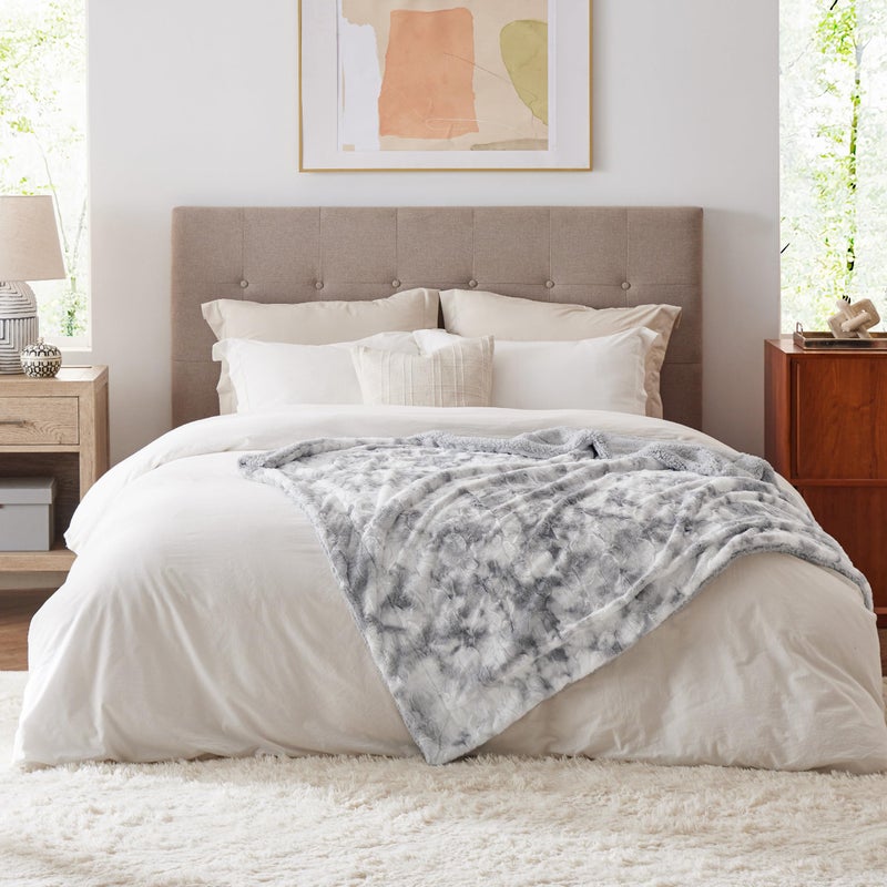 Bedsure GentleSoft Sherpa Fluffy Blanket Twin Size (150 cm x 200 cm) - Fleece Warm and Cozy Fuzzy Faux Fur Throw for Couch, Sofa, Bed Decor, Tie Dye Design, Light Grey - Image 3