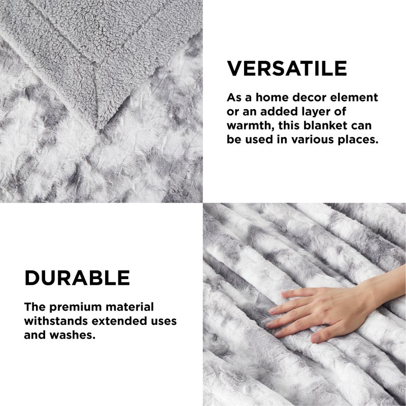 Bedsure GentleSoft Sherpa Fluffy Blanket Twin Size (150 cm x 200 cm) - Fleece Warm and Cozy Fuzzy Faux Fur Throw for Couch, Sofa, Bed Decor, Tie Dye Design, Light Grey - Image 5