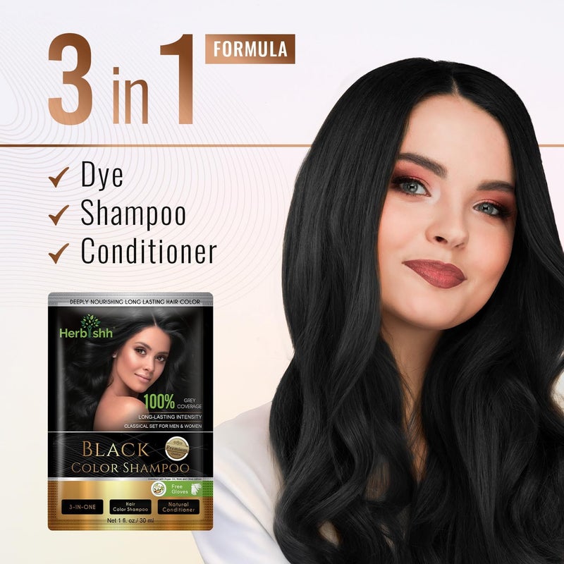 Herbishh Hair Color Shampoo For Gray Hair Dye Shampoo With Argan Hair Mask Travel Size-Colors Hair In Minutes Long Lasting Colour 30 ml x 10Pack Ammonia-Free (Black) - Image 5