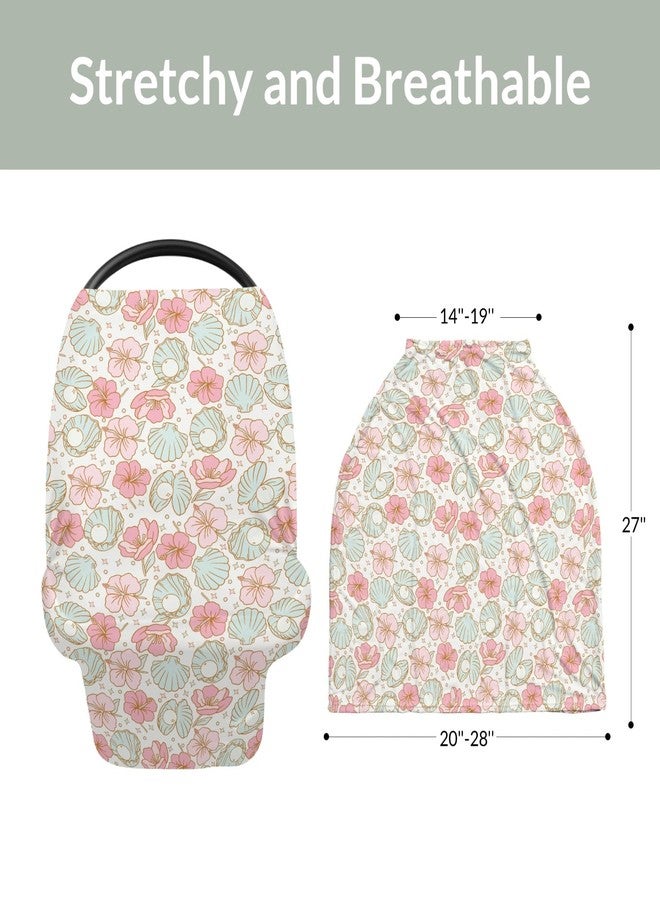 ZoUbqchY Boho Summer Mermaids Floral Car Seat Cover for Baby Beach Seashells Conch Tropical Flowers Stretchy 5-in-1 Cover Adjustable Infant Carseat Cover Canopy Ocean Marine Breathable Nursing Cover-Up - Image 5