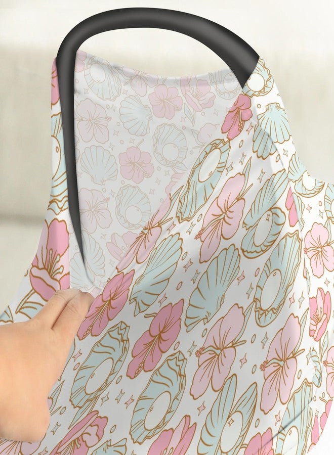 ZoUbqchY Boho Summer Mermaids Floral Car Seat Cover for Baby Beach Seashells Conch Tropical Flowers Stretchy 5-in-1 Cover Adjustable Infant Carseat Cover Canopy Ocean Marine Breathable Nursing Cover-Up - Image 4