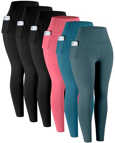 LZYVOO Leggings with Pockets for Women 6 Packs Soft High Waisted Tummy Control Workout Yoga Pants3BlackCPinkKBlueTealS - Image 1