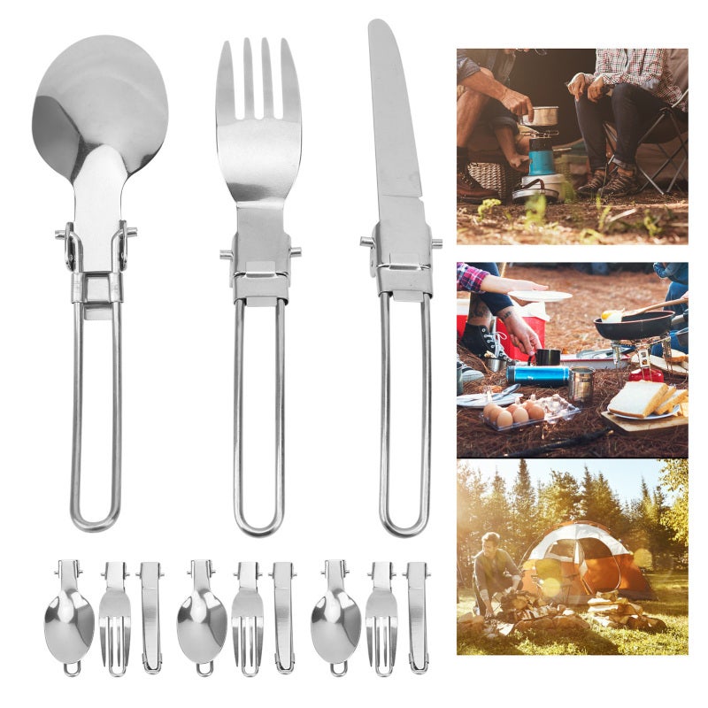 Folding Cutlery: 3-Piece Stainless Steel Set - Foldable With Hygienic Storage Bag Portable Flatware for Camping, Picnics, Workplaces and Outdoor Activities - Image 2