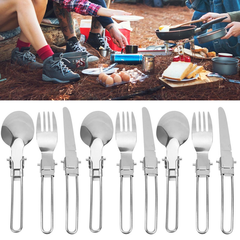 Folding Cutlery: 3-Piece Stainless Steel Set - Foldable With Hygienic Storage Bag Portable Flatware for Camping, Picnics, Workplaces and Outdoor Activities - Image 3