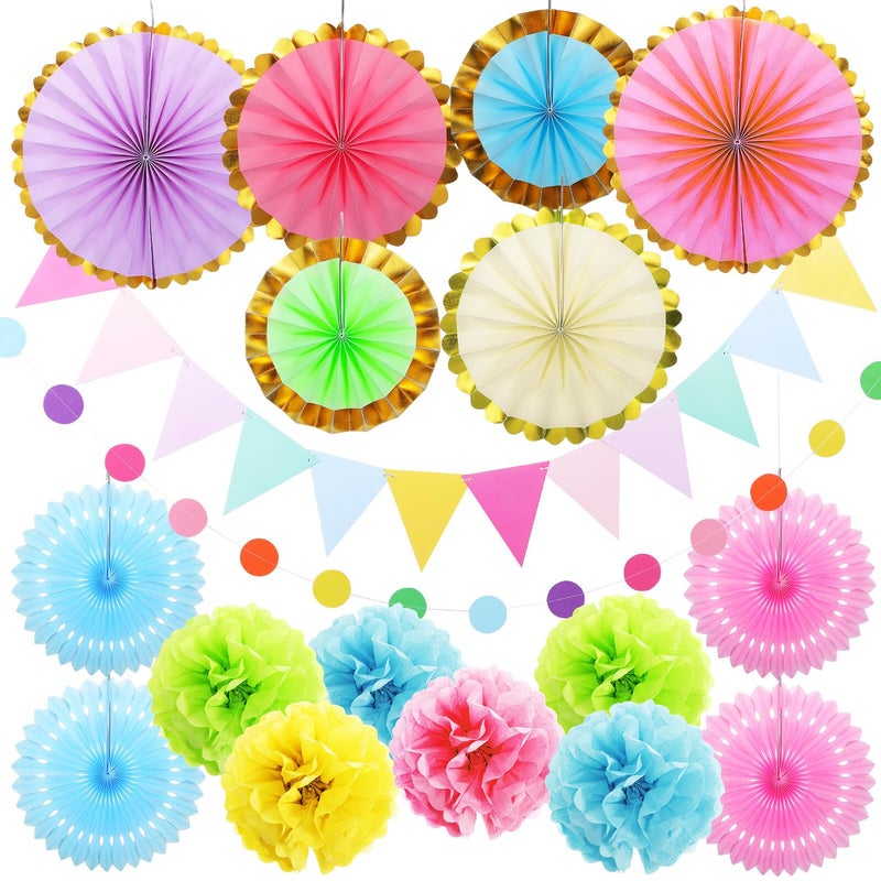 Pastel Paper Pom Poms with Glitter Accents for Birthday Party Classroom Decorations - Image 2
