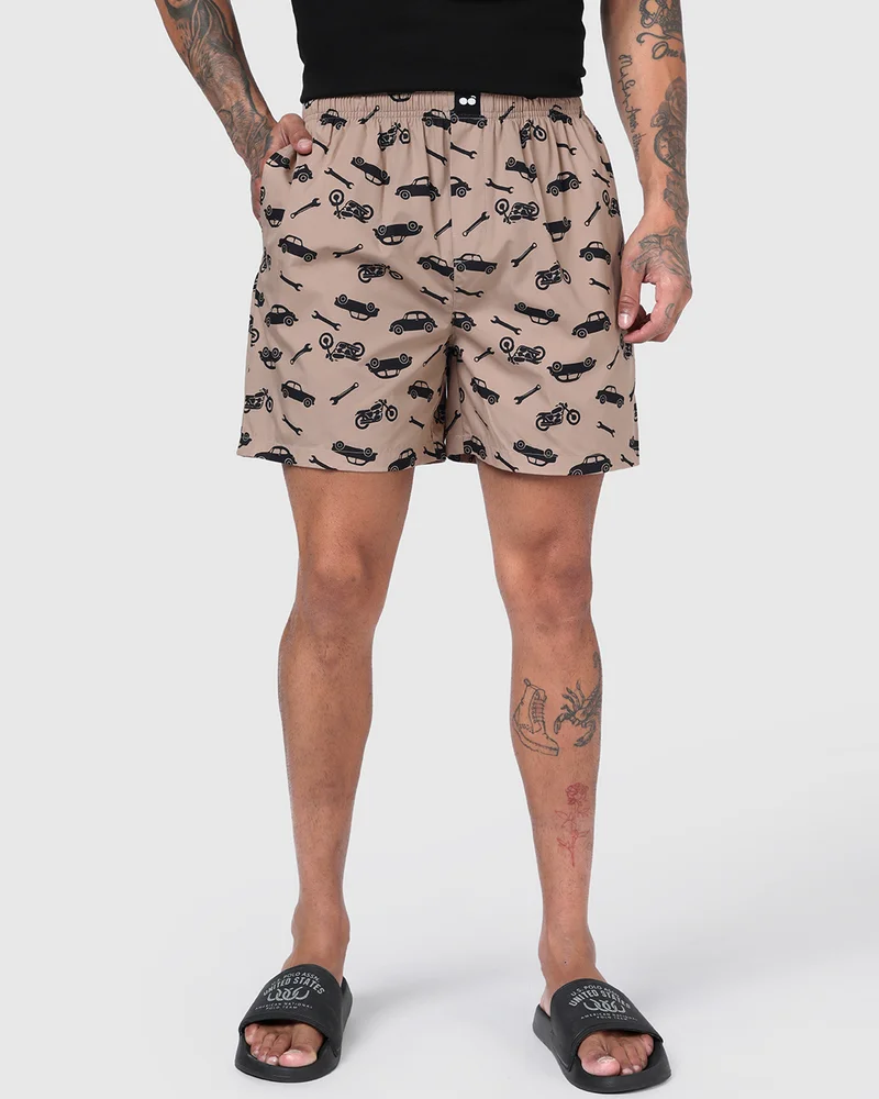 بيواكوف Men's Warm Taupe Brown All Over Printed Boxers