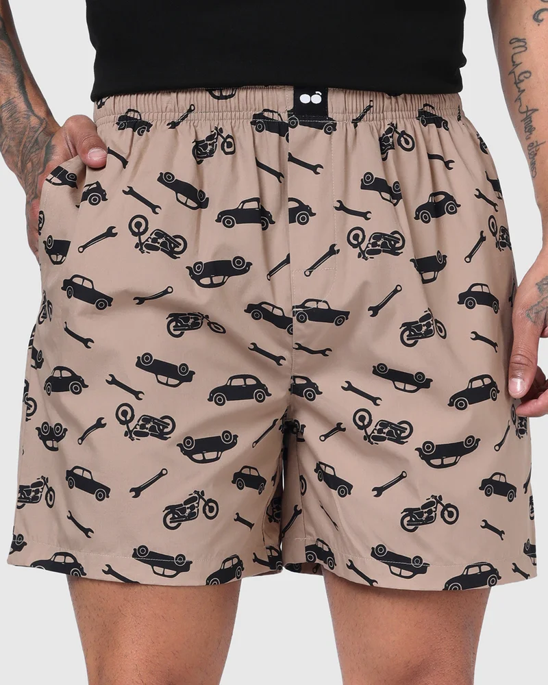 بيواكوف Men's Warm Taupe Brown All Over Printed Boxers