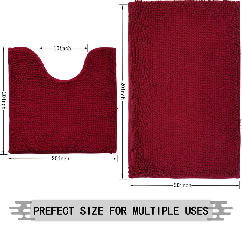 Flotstiga Bathroom Rugs Sets 2 Piece Super Absorbent Soft Thick Machine Washable Chenille Bathroom Mat Non Slip Toilet Floor Rug Bath Mats for Bathroom 20x32 Plus 20x20 U Shape Burgundy - Image 2
