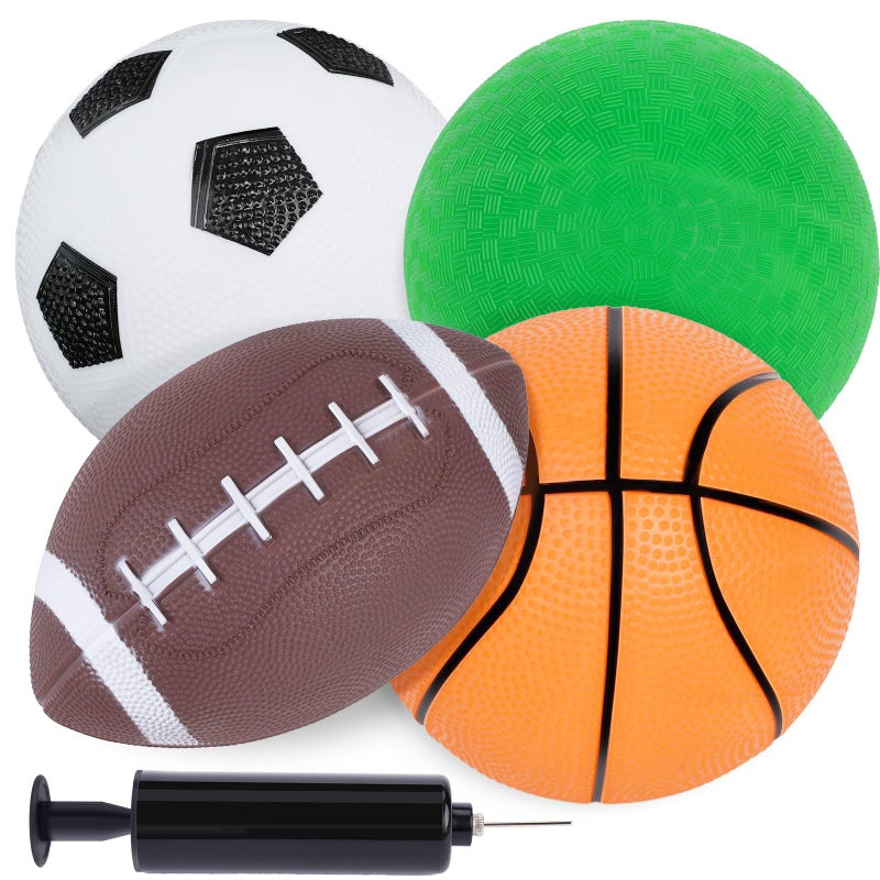 3 otters 4PCS Sports Balls for Kids, Playground Balls for Toddlers with Pump Includes Football Soccer Basketballs Kickballs, Throwing Toys for Kids - Image 1