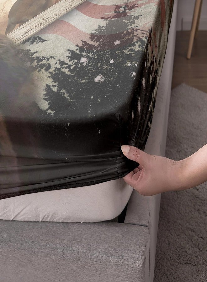AILONEN طقم ملاءات سرير ثلاثية الأبعاد بتصميم غزال من AILONEN، مقاس توين إكس إل، طقم ملاءات سرير بتصميم العلم الأمريكي لغرف الأولاد والبنات، طقم ملاءات سرير بتصميم غزال بري عتيق، طقم ملاءات سرير بتصميم غربي مكون من 3 قطع، ملاءة سرير واحدة و2 غطاء وسادة. - Image 4