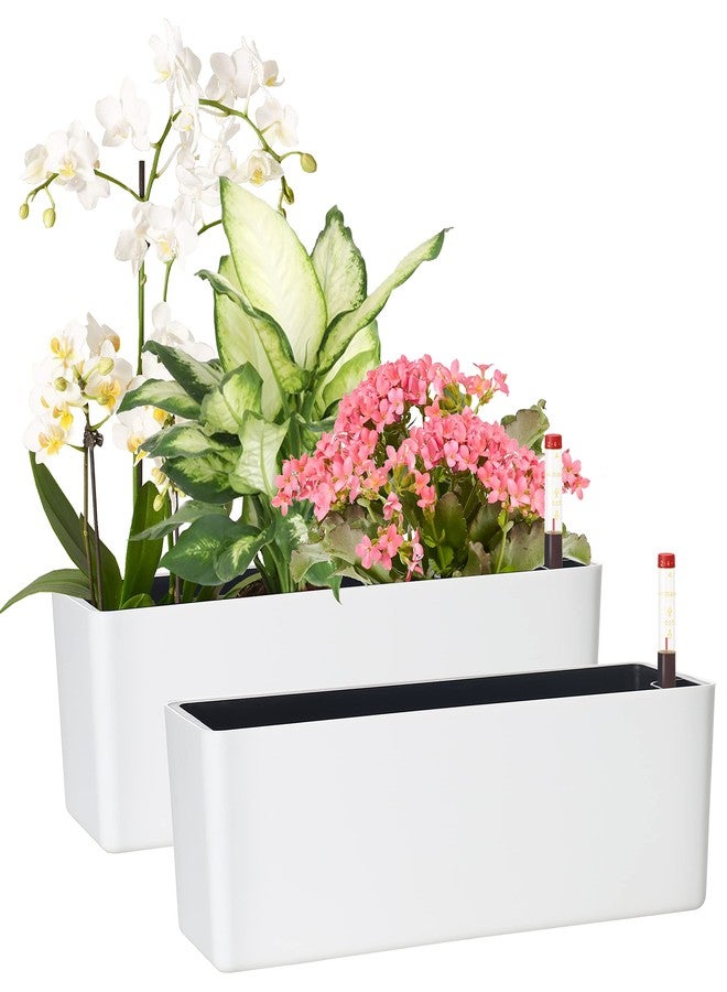 GardenBasix Elongated Self Watering Planter Pots 2-Pack Window Box 5.5 x 16 inch Indoor Home Garden Modern Decorative Planter Pot for All House Plants Flowers Herbs (White,2) - Image 1