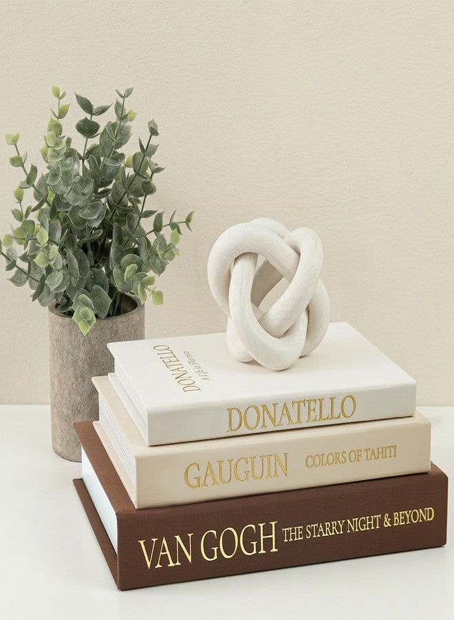 Fveuc Vintage Faux Book Box Set of 3 Brown Linen Decorative Books for Shelves, Fake Books for Decoration with Secret Compartment, Rustic Farmhouse Coffee Table Decor (Brown-Beige-White) - Image 1