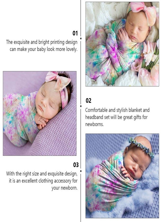 TOYANDONA Infant Swaddle Wrap Tie Dye Receiving Blanket with Bow Headbands Baby Wrap Blanket Stretchy Swaddle Sack Photo Booth Prop for Newborn Infant Baby Unisex - Image 5