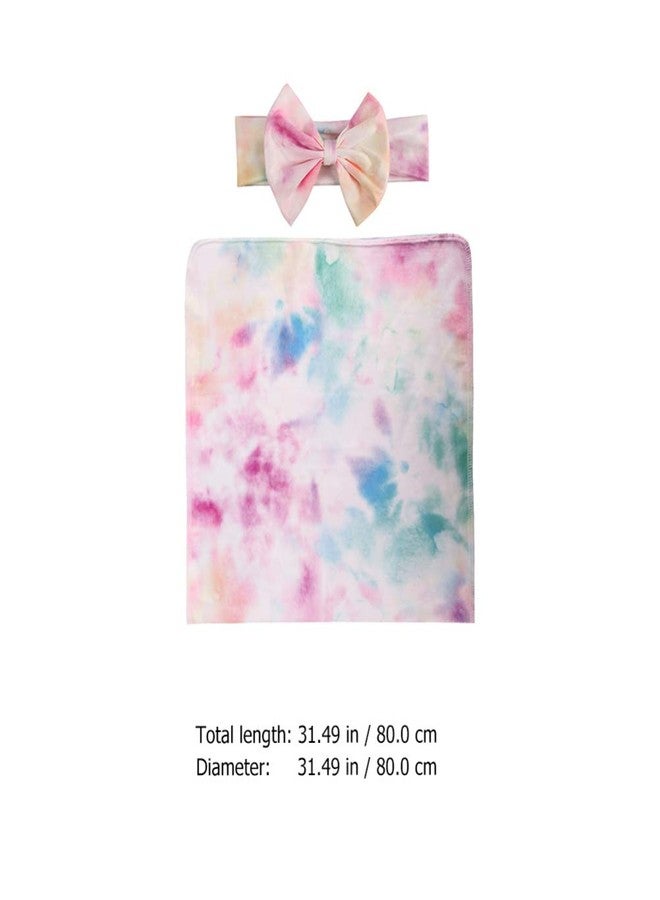 TOYANDONA Infant Swaddle Wrap Tie Dye Receiving Blanket with Bow Headbands Baby Wrap Blanket Stretchy Swaddle Sack Photo Booth Prop for Newborn Infant Baby Unisex - Image 2