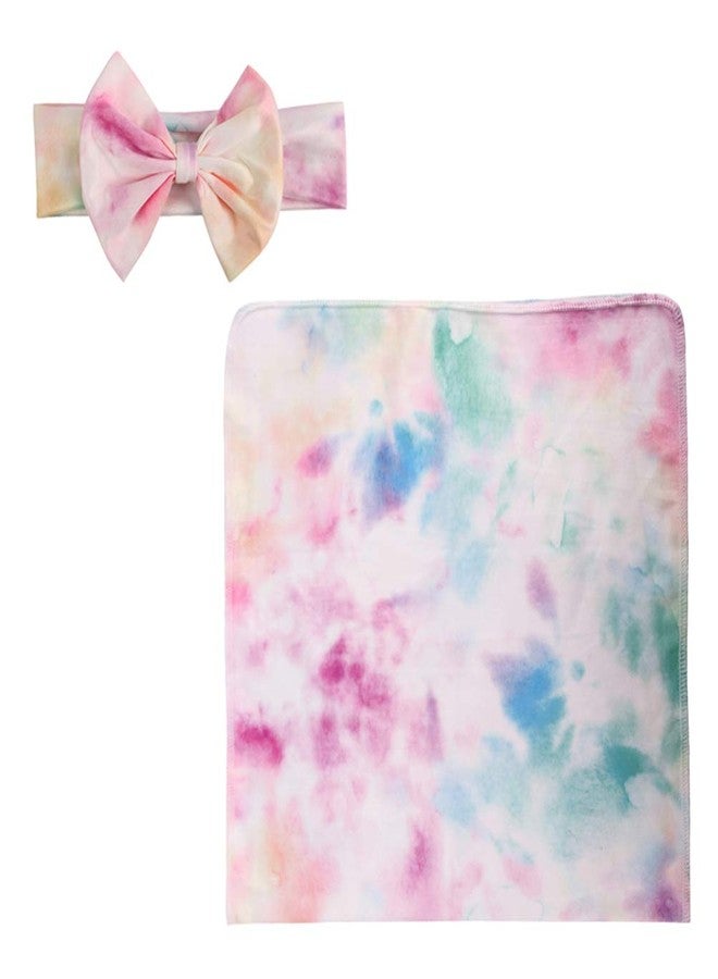 TOYANDONA Infant Swaddle Wrap Tie Dye Receiving Blanket with Bow Headbands Baby Wrap Blanket Stretchy Swaddle Sack Photo Booth Prop for Newborn Infant Baby Unisex - Image 1