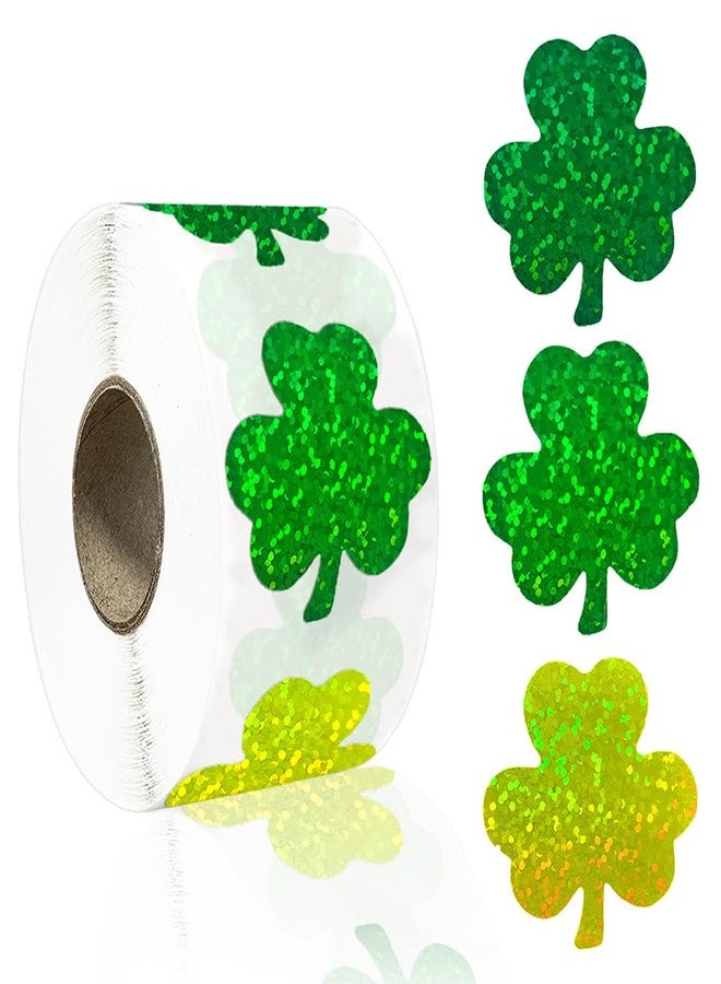 RUPOFUZA St. Patricks Day Stickers 3 Colors Laser Shamrock Stickers Green Glitter Shamrock Stickers Roll 1.5Inch Lucky Clover Label Tag Self-Adhesive Stickers for Irish Holiday Party Decorate - Image 1