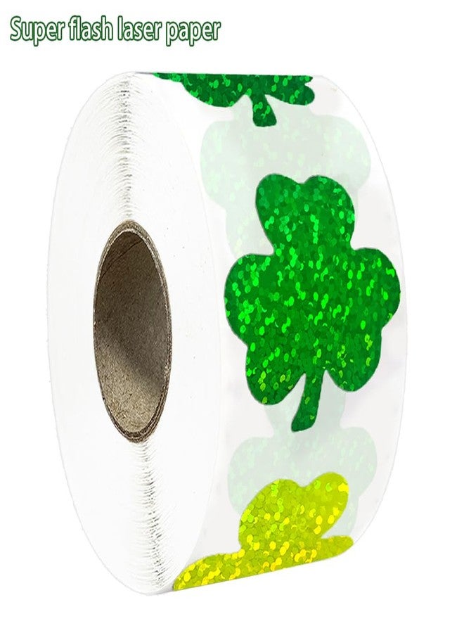 RUPOFUZA St. Patricks Day Stickers 3 Colors Laser Shamrock Stickers Green Glitter Shamrock Stickers Roll 1.5Inch Lucky Clover Label Tag Self-Adhesive Stickers for Irish Holiday Party Decorate - Image 3