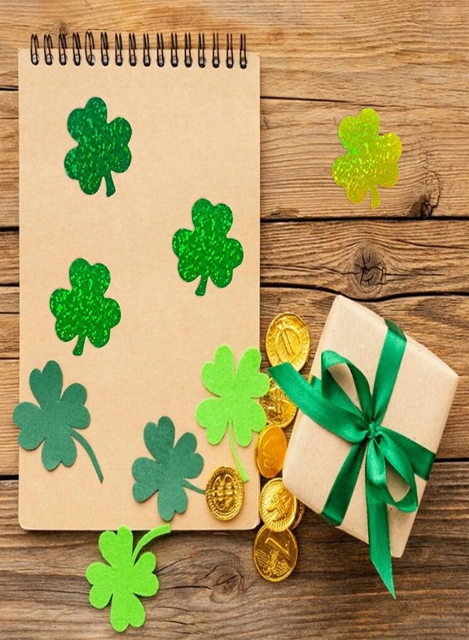 RUPOFUZA St. Patricks Day Stickers 3 Colors Laser Shamrock Stickers Green Glitter Shamrock Stickers Roll 1.5Inch Lucky Clover Label Tag Self-Adhesive Stickers for Irish Holiday Party Decorate - Image 4