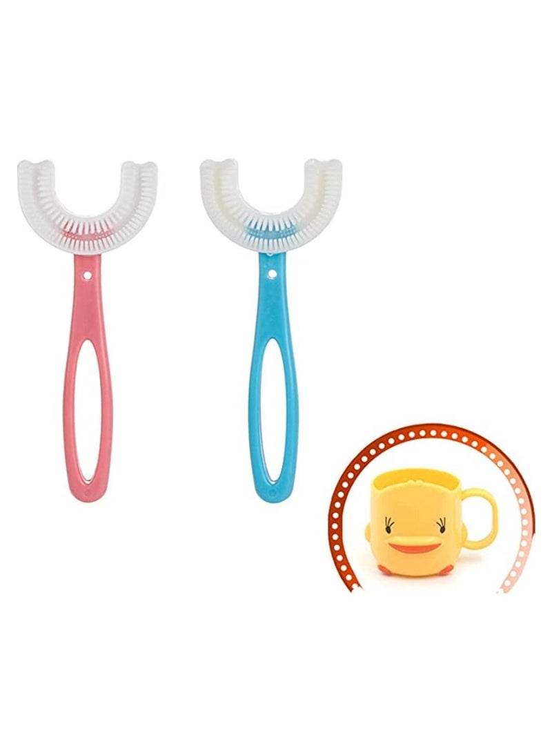 2 Pcs U-Shaped Toothbrush for Kids 6-12Year, with a Toothbrushing Cup, U Shape Portable Baby Silicone ​for Childrens Special Design Toddlers - Image 1