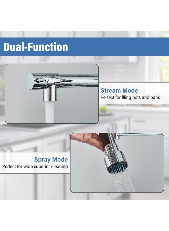 Suguword  Kitchen Sink Mixer Tap Chrome Brass 360 Degree Rotation Single Hole With Pull Out Spray Kitchen Sink Taps  - Image 3