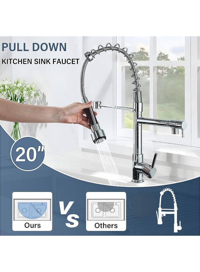 Suguword  Kitchen Sink Mixer Tap Chrome Brass 360 Degree Rotation Single Hole With Pull Out Spray Kitchen Sink Taps  - Image 5