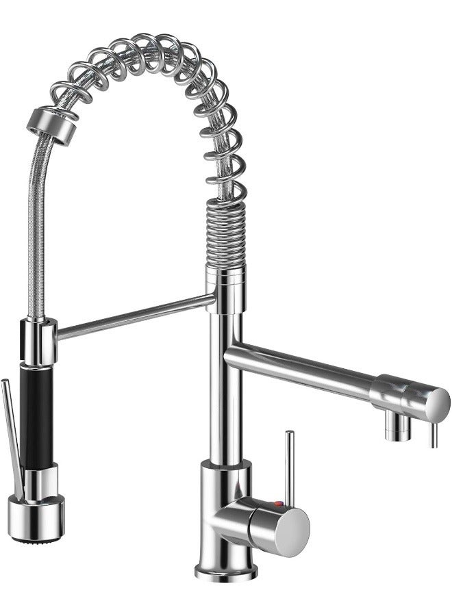 Suguword  Kitchen Sink Mixer Tap Chrome Brass 360 Degree Rotation Single Hole With Pull Out Spray Kitchen Sink Taps  - Image 1