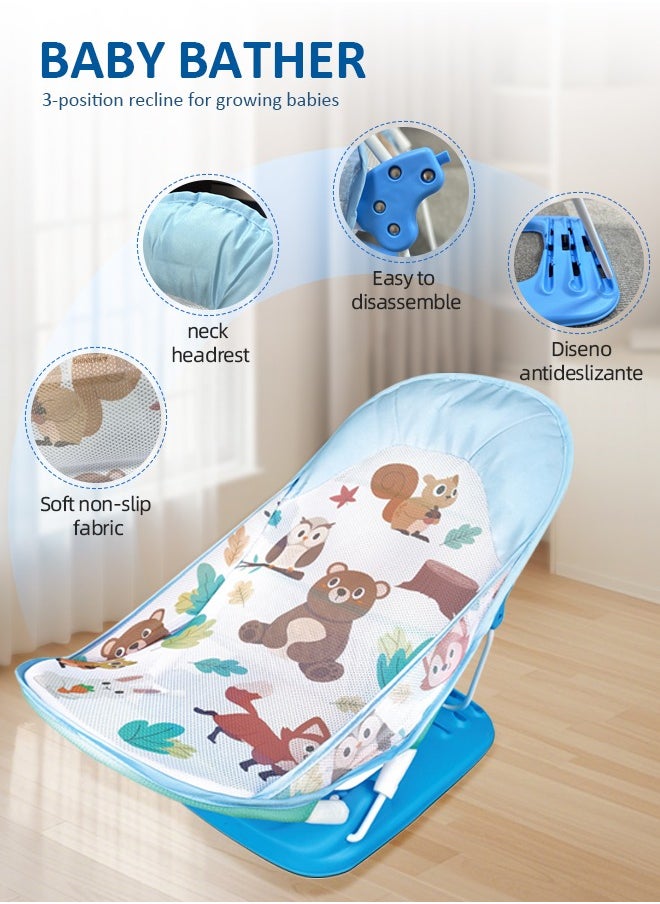 Soft Touch - Foldable Baby Bath Seat Chair Anti Slip Baby Bather for Babies 0-12 Months Baby Bathing Chair with 3 Position Adjustable & Washable Soft Mesh Seat - Image 1