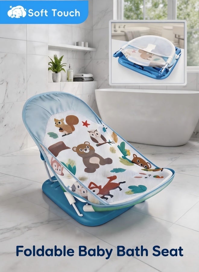 Soft Touch Portable Baby Shower Foldable Baby Bath Seat Chair Anti Slip Baby Bather for Babies 0-12 Months Baby Bathing Chair with 3 Position Adjustable and Washable Soft Mesh Seat - Image 1