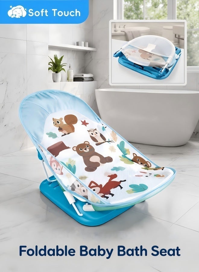 Soft Touch Foldable Baby Bath Seat for Newborns, 3-Position Adjustable Baby Bather Chair with Anti-Slip Support, Soft Washable Mesh Seat for Babies 0-12 Months - Image 1
