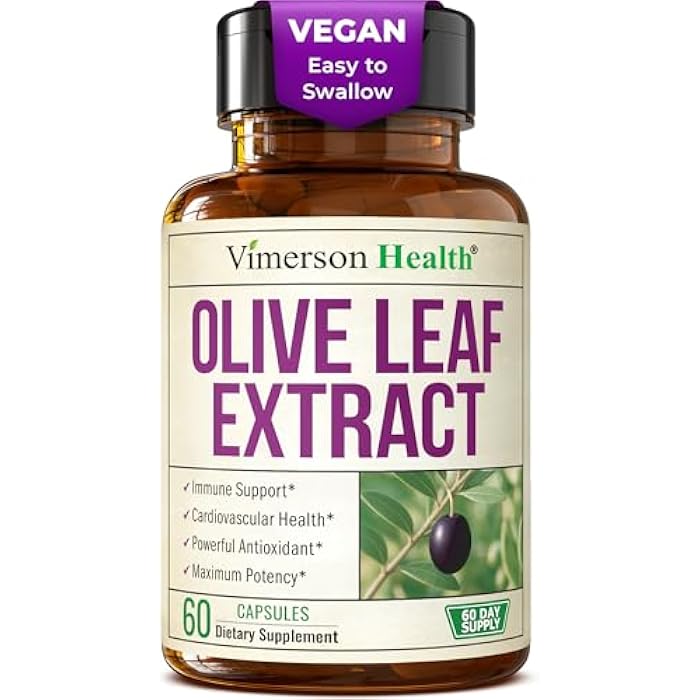 Vimerson Health Olive Leaf Extract Capsules – 750 mg Standardized to 150 mg Oleuropein – Polyphenol Antioxidants for Cardiovascular Health and Immune Support Supplement – Vegan Herbal Supplements – 60 Capsules - Image 1