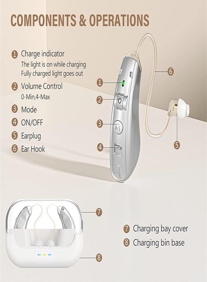 Rechargeable hearing aids for seniors and adults with noise reduction and volume control, digital hearing amplifier for hearing loss, BTE hearing aids with magnetic charging case - Image 3