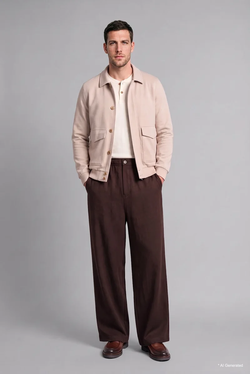 Relax Fit Straight Leg Elastic Waist Trousers
