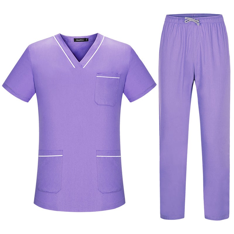 Contrast Pocket Medical Scrub Top Polyester Cotton for Hospital Salon, Assorted Colors S-XXL - Image 2