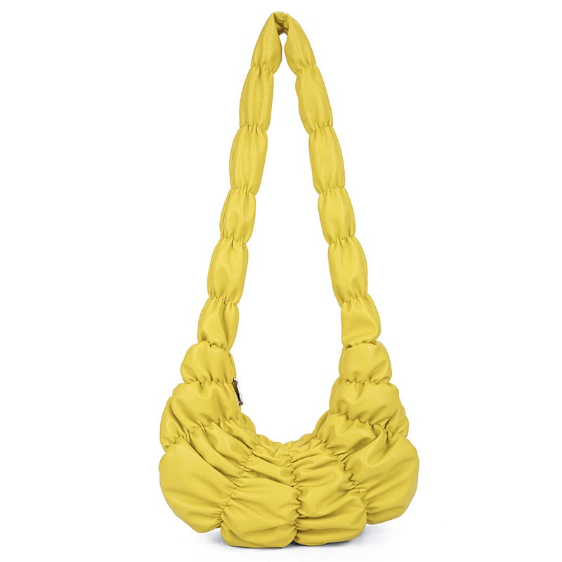 Croissant-Shaped Women's Shoulder Bag, Pleated Cloud Design - Image 5
