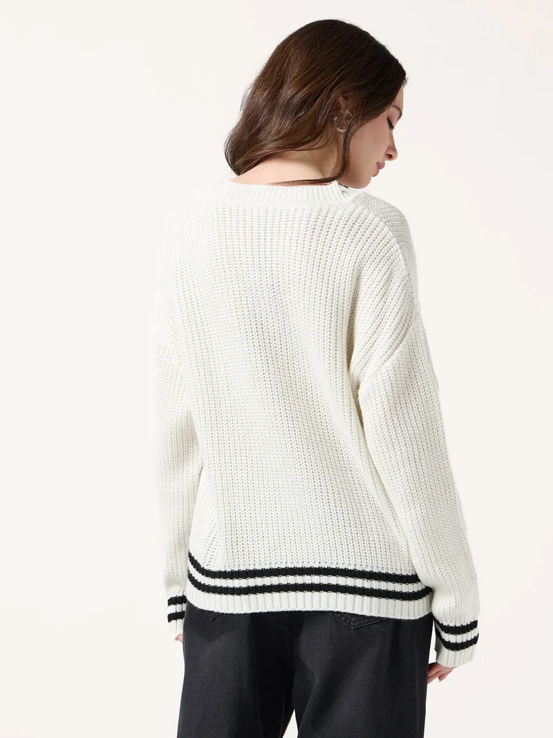 Outzidr  Off White V Neck Graphic Sweater for Women | Best Price UAE