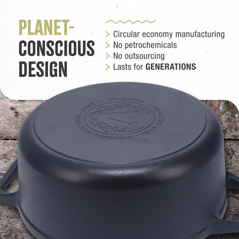 Victoria 6-Quart Cast Iron Dutch Oven with Lid and Dual Loop Handles, Seasoned with Flaxseed Oil, Made in Colombia,Black - Image 5